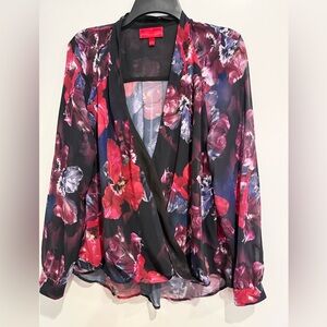 Jennifer Lopez Black and Red Floral Blouse